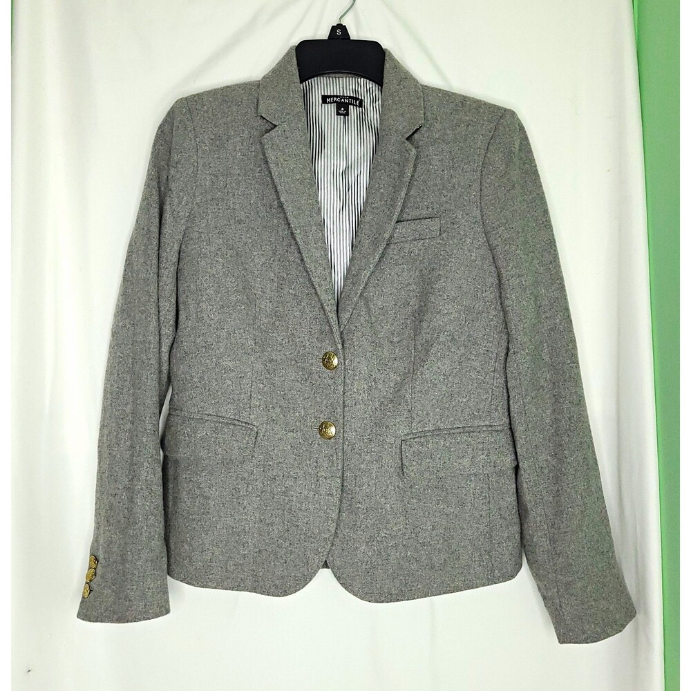 J.Crew Women's Gray Wool Blend 2 Button Blazer Academia Minimalist Size 4